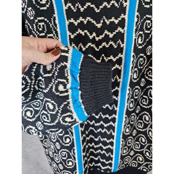 VTG Esprit Sport Sweater Women SM Retro Stripe Abstract Chunky Knit Black/Blue - Picture 3 of 11